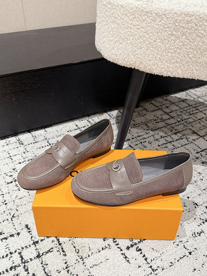 LOUIS VUITTON LV LOAFER 25S IN DUSTY ROSE BROWN SUEDE AND CALFSKIN