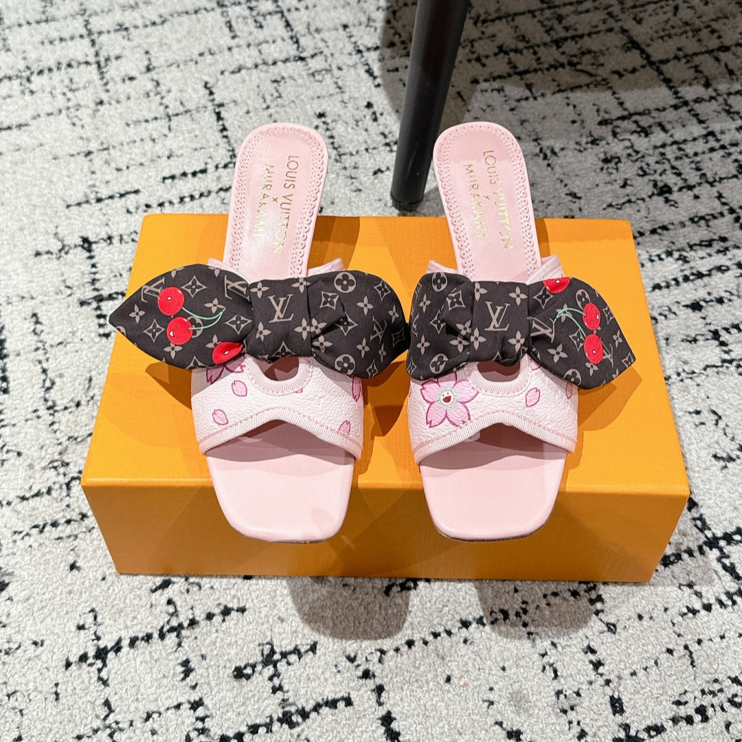 LOUIS VUITTON LV CHERRY HIGH HEELS 25S IN PINK CALFSKIN WITH BOW STYLE 17