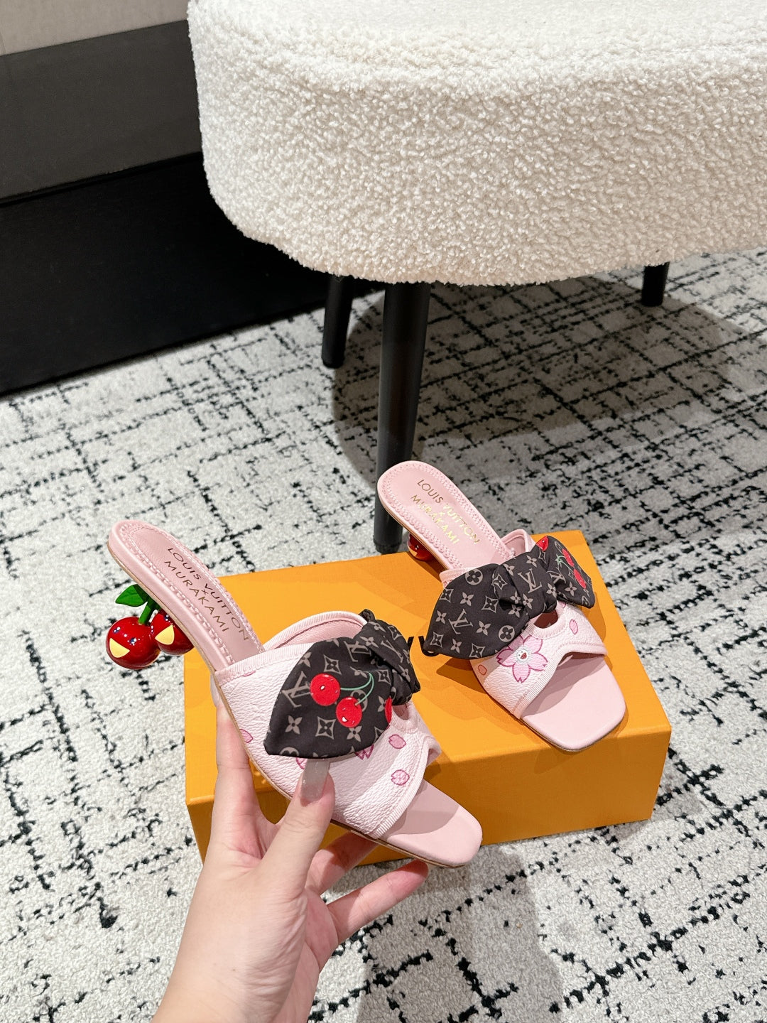 LOUIS VUITTON LV CHERRY HIGH HEELS 25S IN PINK CALFSKIN WITH BOW STYLE 17
