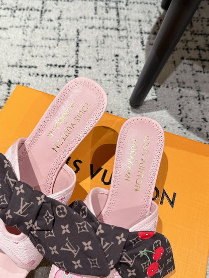 LOUIS VUITTON LV CHERRY HIGH HEELS 25S IN PINK CALFSKIN WITH BOW STYLE 17