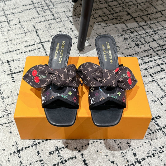 LOUIS VUITTON LV CHERRY HIGH HEELS 25S IN BLACK CALFSKIN WITH BOW STYLE 12