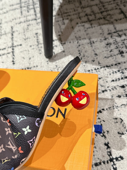 LOUIS VUITTON LV CHERRY HIGH HEELS 25S IN BLACK CALFSKIN WITH BOW STYLE 12