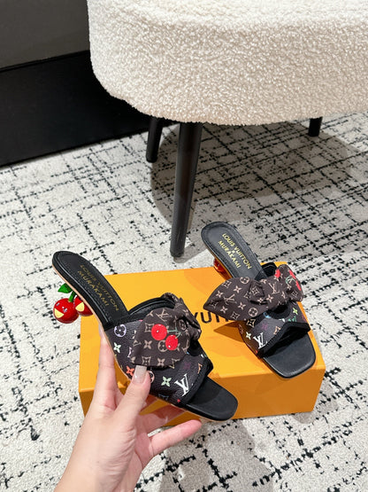 LOUIS VUITTON LV CHERRY HIGH HEELS 25S IN BLACK CALFSKIN WITH BOW STYLE 12