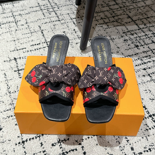 LOUIS VUITTON LV CHERRY HIGH HEELS 25S IN DARK BROWN AND BLACK CALFSKIN WITH BOW STYLE 10