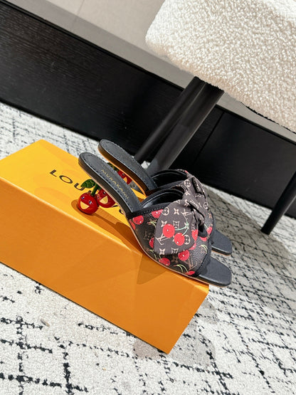 LOUIS VUITTON LV CHERRY HIGH HEELS 25S IN DARK BROWN AND BLACK CALFSKIN WITH BOW STYLE 10