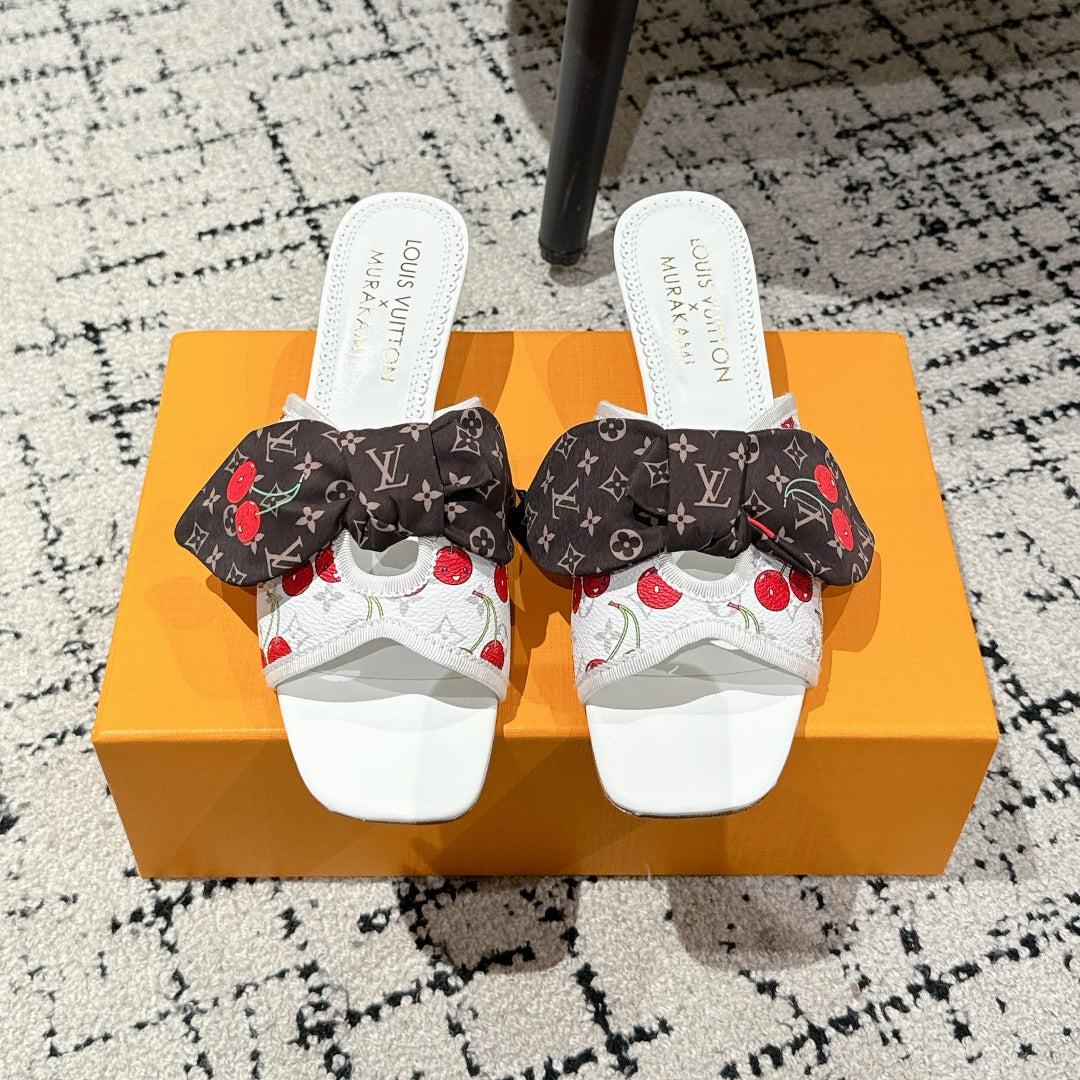LOUIS VUITTON LV CHERRY HIGH HEELS 25S IN WHITE CALFSKIN WITH BOW STYLE 9
