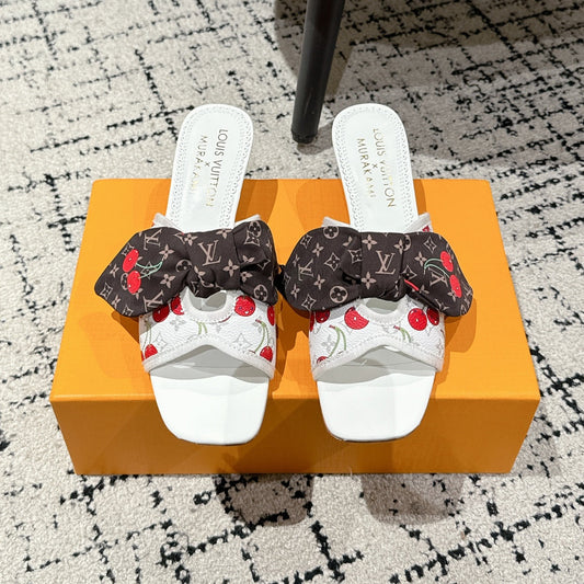 LOUIS VUITTON LV CHERRY HIGH HEELS 25S IN WHITE CALFSKIN WITH BOW STYLE 9