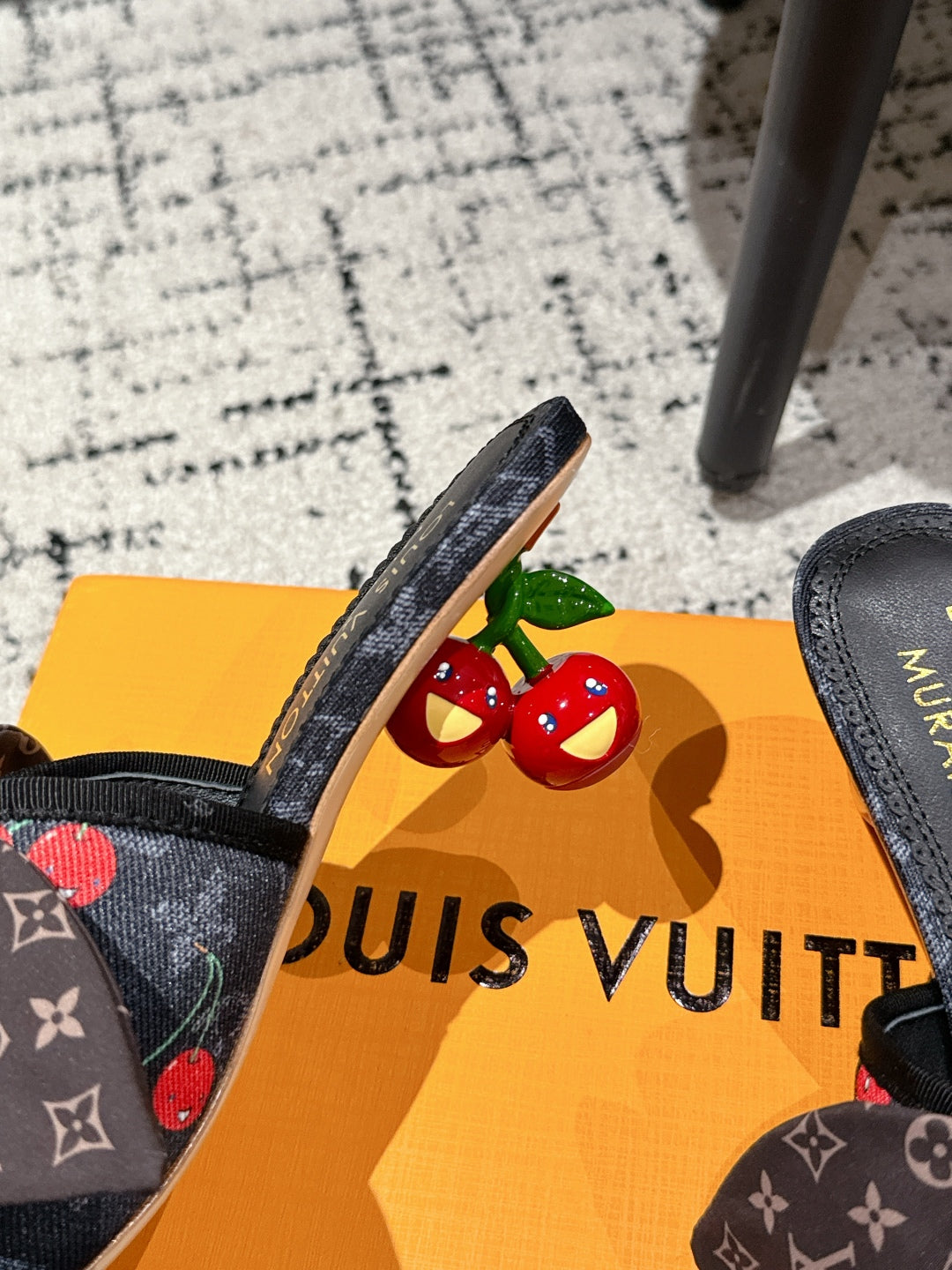 LOUIS VUITTON LV CHERRY HIGH HEELS 25S IN NAVY BLUE DENIM WITH BOW STYLE 2