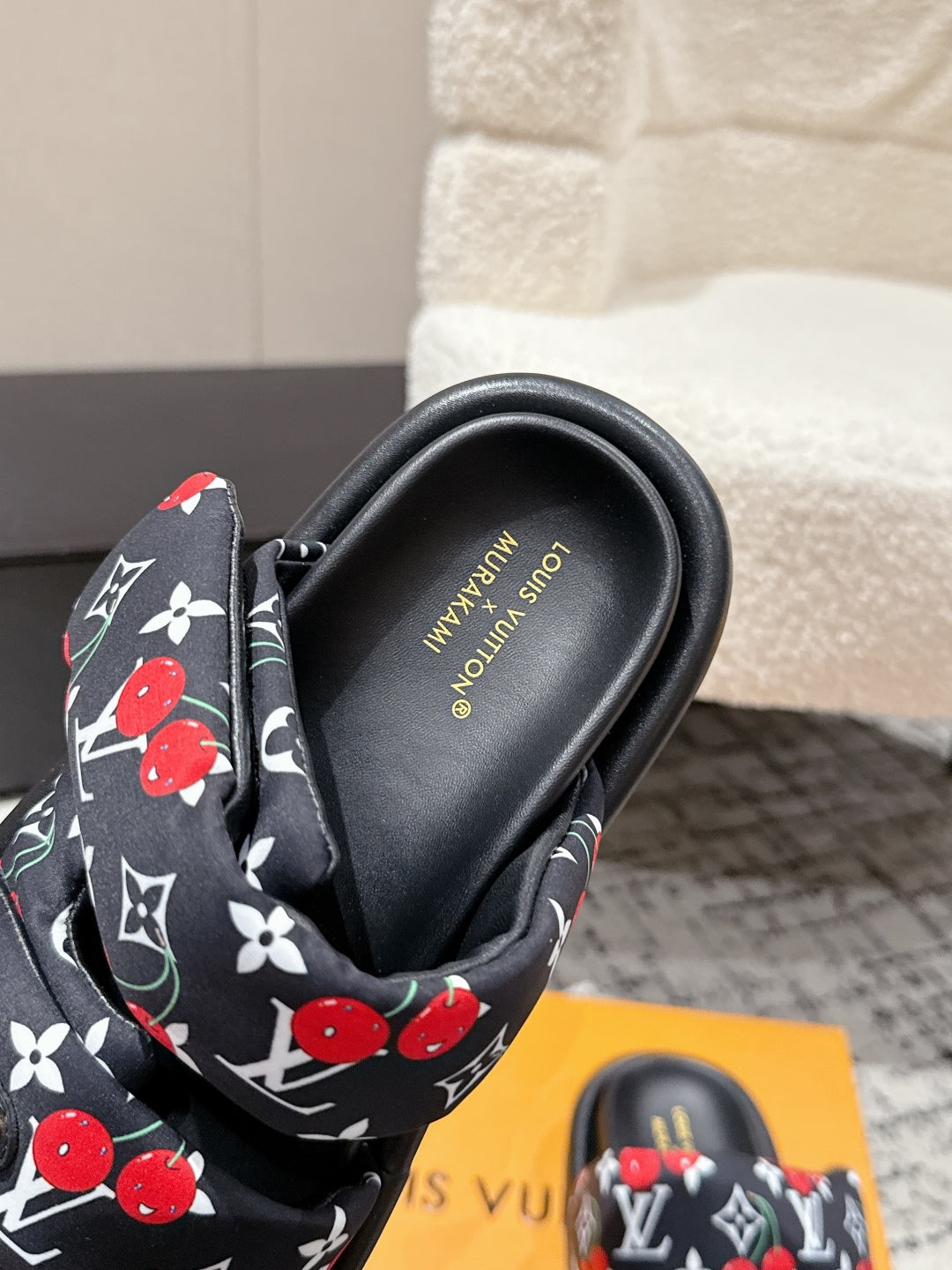 LOUIS VUITTON LV TWO-STRAP SLIDES 25S IN BLACK FABRIC AND CALFSKIN