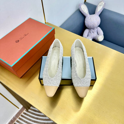 BALLET IN WHITE TWEED MIX BEIGE LAMBSKIN