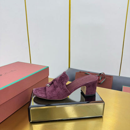 LP BLOCK HEEL SANDALS 25S IN WINE PURPLE SUEDE