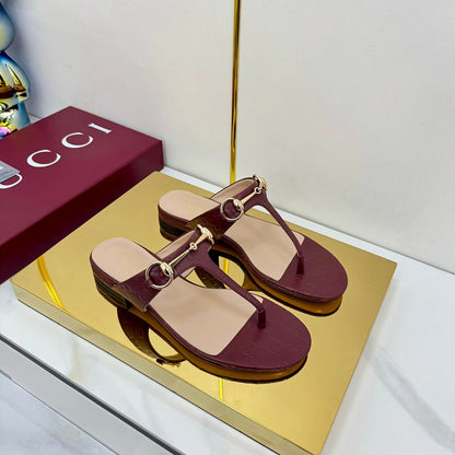 GUCCI THONG SANDALS 25S IN DARK RED LAMBSKIN WITH GOLD HARDWARE