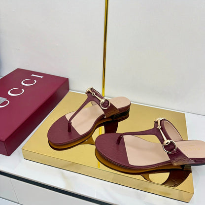 GUCCI THONG SANDALS 25S IN DARK RED LAMBSKIN WITH GOLD HARDWARE