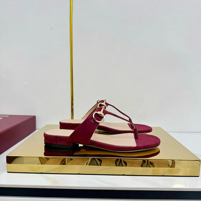 GUCCI THONG SANDALS 25S IN RED LAMBSKIN MIX CANVAS WITH GOLD HARDWARE