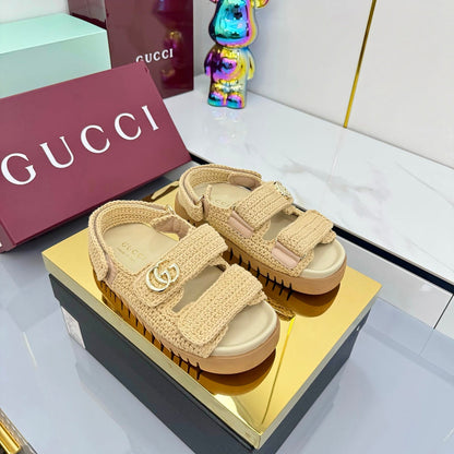 GUCCI SANDALS 25S IN NATURAL STRAW CROCHET COTTON FABRIC