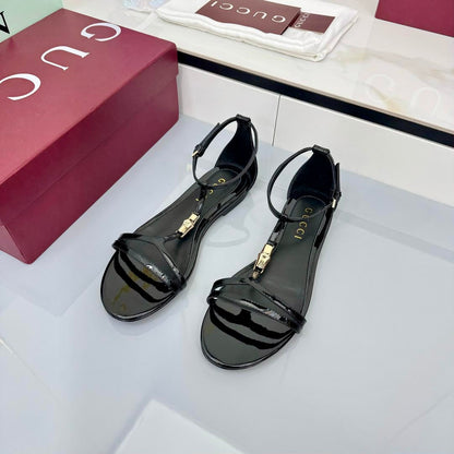 GUCCI THONG SANDALS 25S IN BLACK LAMBSKIN WITH GOLD HARDWARE