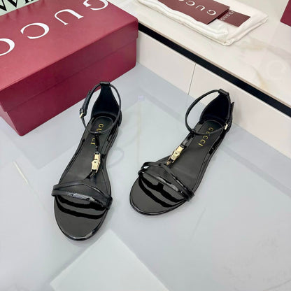 GUCCI THONG SANDALS 25S IN BLACK LAMBSKIN WITH GOLD HARDWARE