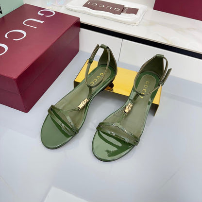 GUCCI THONG SANDALS 25S IN DARK GREEN LAMBSKIN WITH GOLD HARDWARE