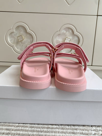 LOUIS VUITTON LV TWO-STRAP SANDALS 25S IN LIGHT PINK DENIM AND CALFSKIN WITH GOLD HARDWARE