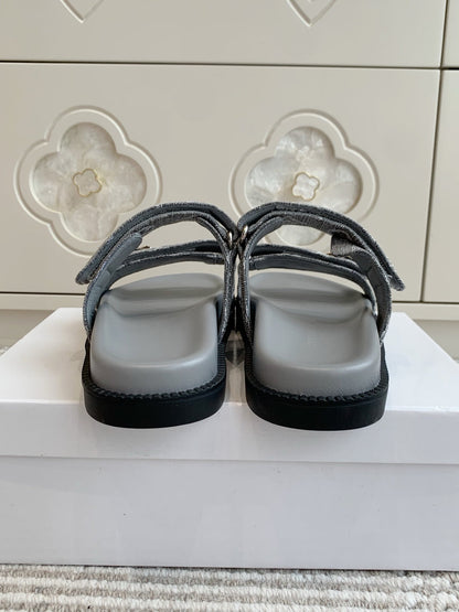 LOUIS VUITTON LV TWO-STRAP SANDALS 25S IN GREY DENIM AND CALFSKIN WITH SILVER HARDWARE