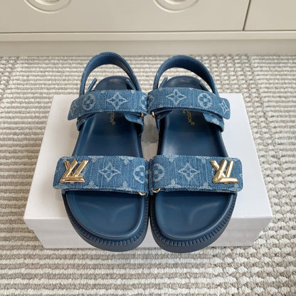 LOUIS VUITTON LV SANDALS 25S IN BLUE DENIM AND CALFSKIN WITH GOLD HARDWARE