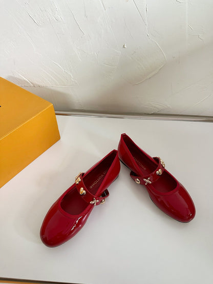 LOUIS VUITTON ROMY FLAT BALLERINA IN RUBY RED PATENT CALFSKIN