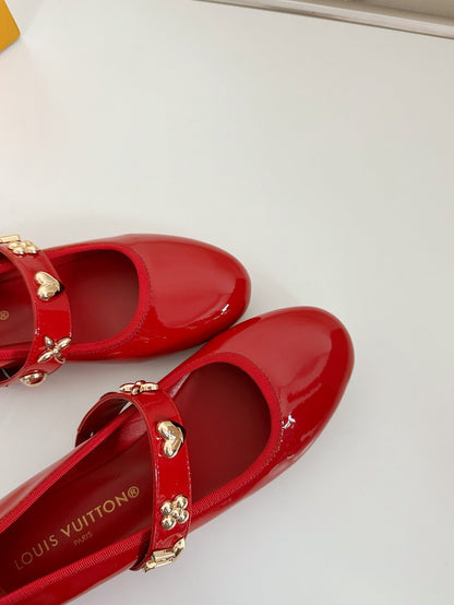 LOUIS VUITTON ROMY FLAT BALLERINA IN RUBY RED PATENT CALFSKIN