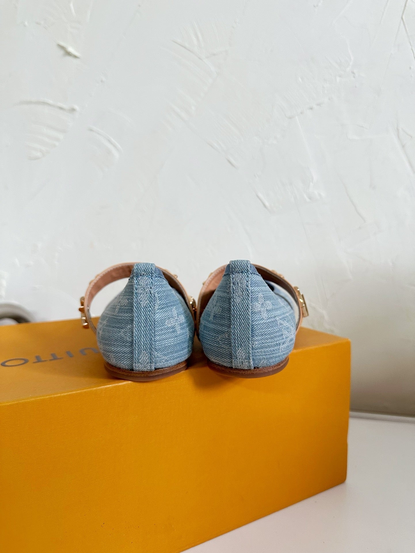 LOUIS VUITTON ROMY FLAT BALLERINA IN LIGHT BLUE MONOGRAM DENIM