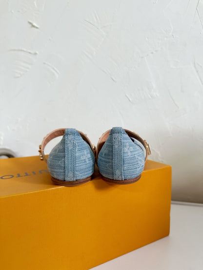 LOUIS VUITTON ROMY FLAT BALLERINA IN LIGHT BLUE MONOGRAM DENIM
