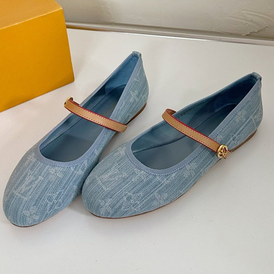 LOUIS VUITTON ROMY FLAT BALLERINA IN LIGHT BLUE MONOGRAM DENIM FABRIC