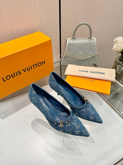 LOUIS VUITTON 6AM HIGH HEELS 55 MM IN CLASSIC BLUE MONOGRAM DENIM