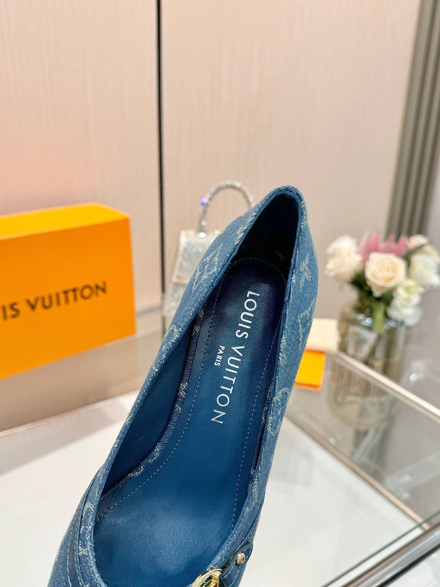 LOUIS VUITTON 6AM HIGH HEELS 55 MM IN CLASSIC BLUE MONOGRAM DENIM