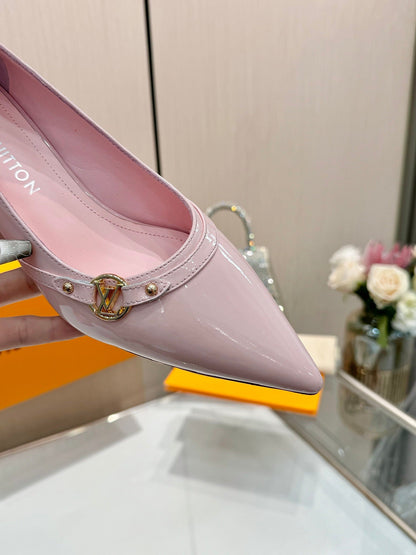 LOUIS VUITTON 6AM HIGH HEELS 55 MM IN LIGHT PINK PATENT LAMBSKIN