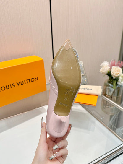 LOUIS VUITTON 6AM HIGH HEELS 55 MM IN LIGHT PINK PATENT LAMBSKIN