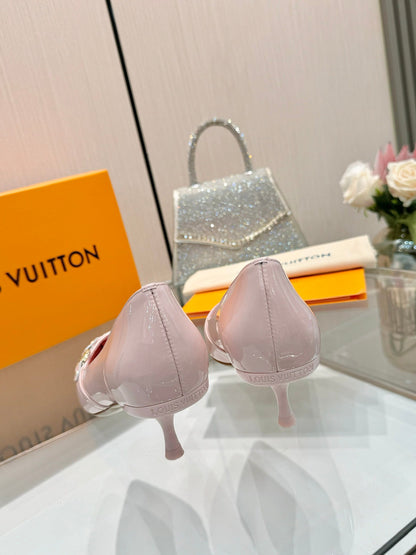 LOUIS VUITTON 6AM HIGH HEELS 55 MM IN LIGHT PINK PATENT LAMBSKIN