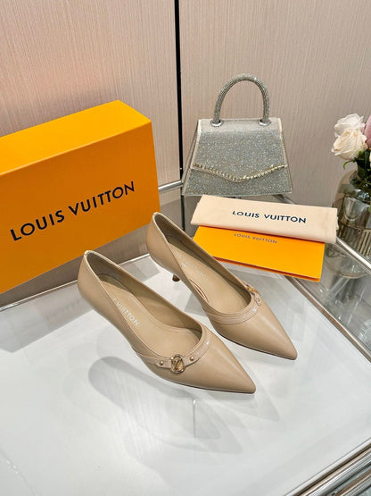 LOUIS VUITTON 6AM HIGH HEELS 55 MM IN TAN BEIGE LAMBSKIN