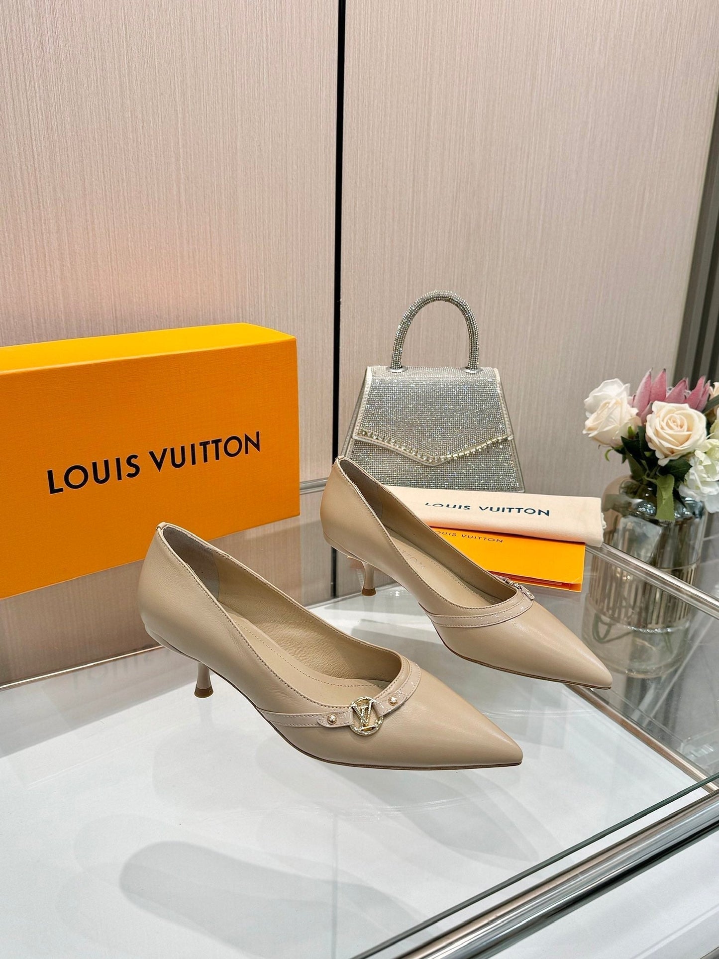 LOUIS VUITTON 6AM HIGH HEELS 55 MM IN TAN BEIGE LAMBSKIN