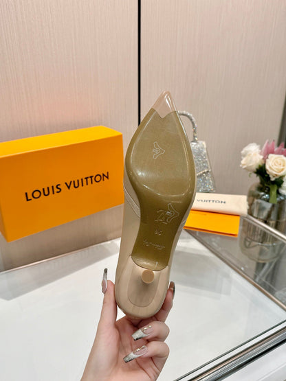 LOUIS VUITTON 6AM HIGH HEELS 55 MM IN TAN BEIGE LAMBSKIN