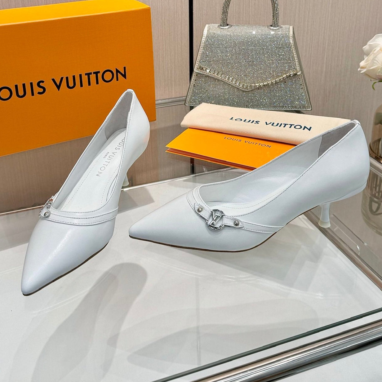 LOUIS VUITTON 6AM HIGH HEELS 55 MM IN WHITE LAMBSKIN