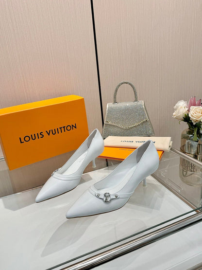 LOUIS VUITTON 6AM HIGH HEELS 55 MM IN WHITE LAMBSKIN