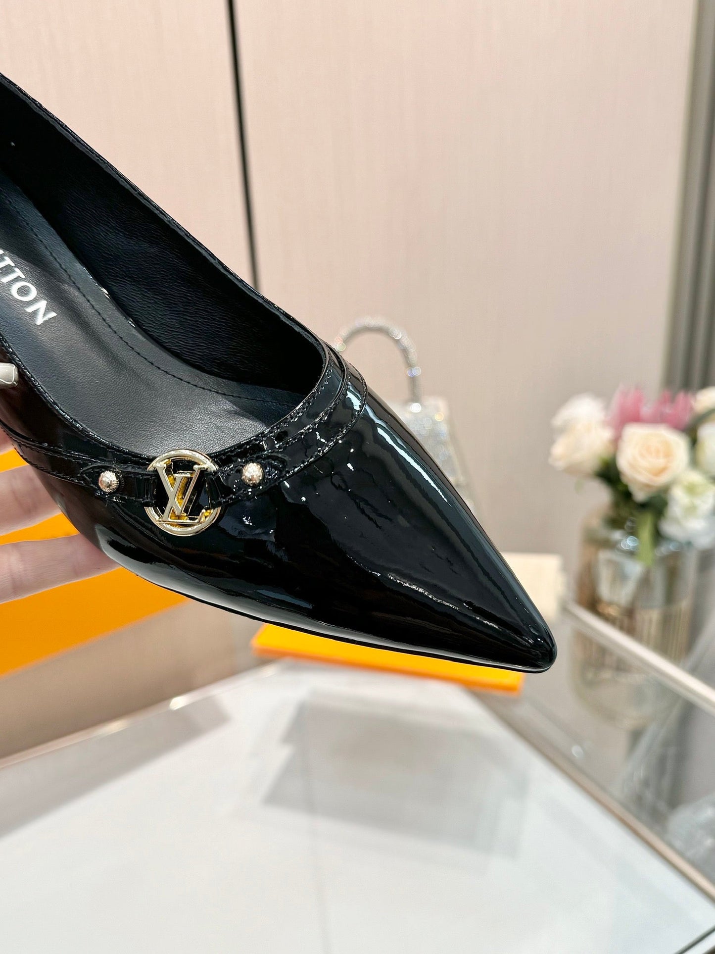 LOUIS VUITTON 6AM HIGH HEELS 55 MM IN BLACK PATENT LAMBSKIN