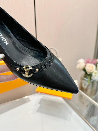 LOUIS VUITTON 6AM HIGH HEELS 55 MM IN BLACK LAMBSKIN