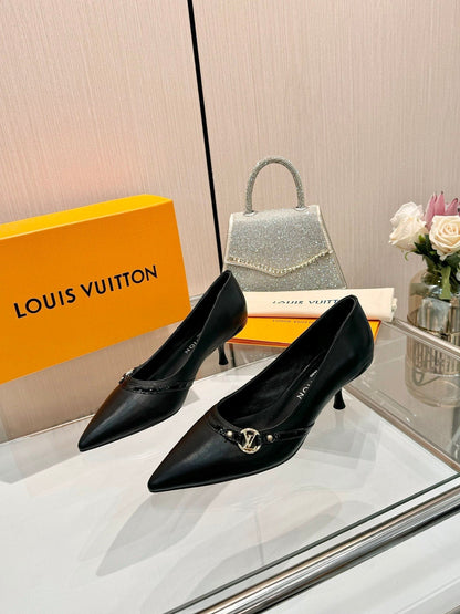 LOUIS VUITTON 6AM HIGH HEELS 55 MM IN BLACK LAMBSKIN