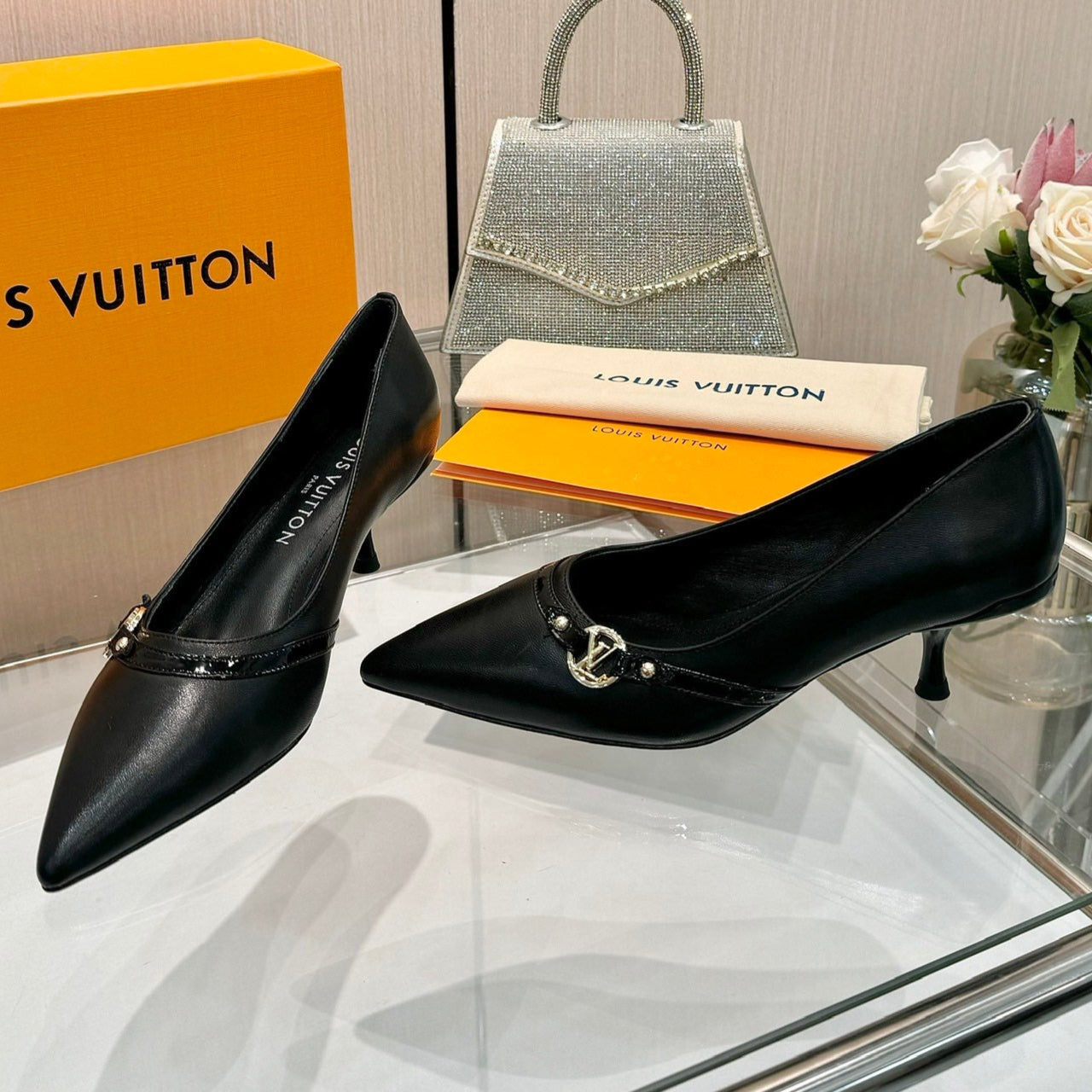 LOUIS VUITTON 6AM HIGH HEELS 55 MM IN BLACK LAMBSKIN