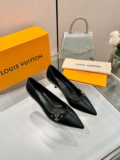 LOUIS VUITTON 6AM HIGH HEELS 55 MM IN BLACK LAMBSKIN