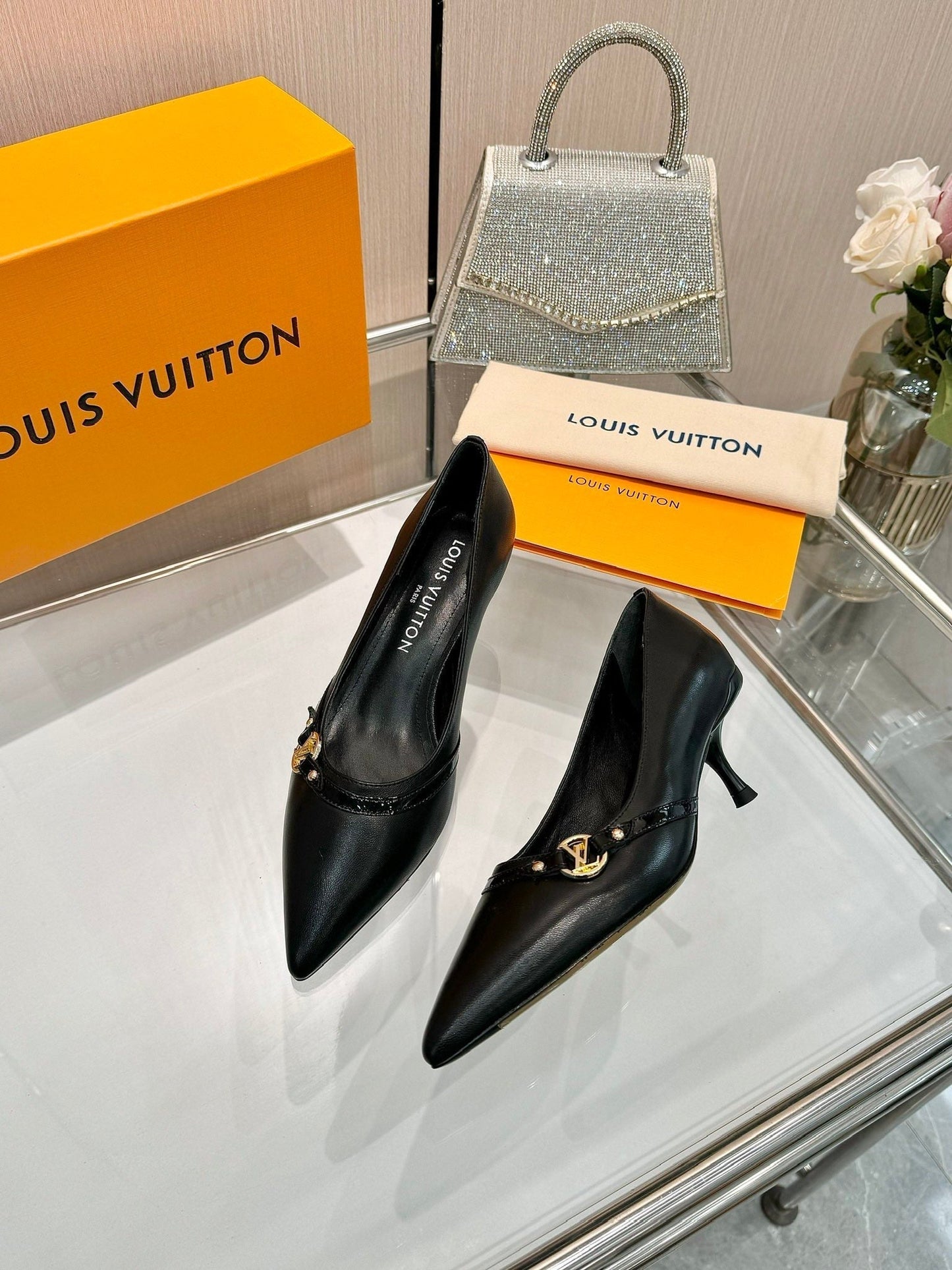LOUIS VUITTON 6AM HIGH HEELS 55 MM IN BLACK LAMBSKIN