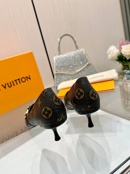 LOUIS VUITTON 6AM HIGH HEELS 55 MM IN CHOCOLATE BROWN MONOGRAM LAMBSKIN