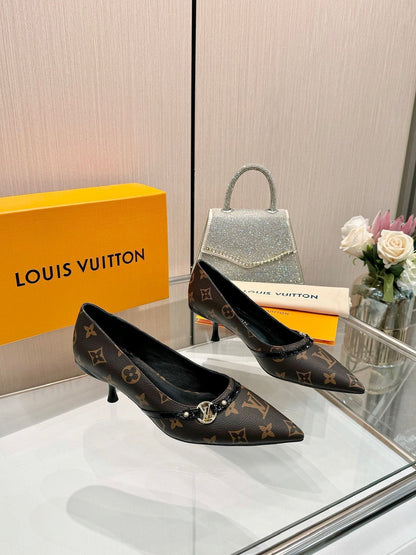 LOUIS VUITTON 6AM HIGH HEELS 55 MM IN CHOCOLATE BROWN MONOGRAM LAMBSKIN