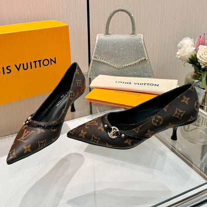 LOUIS VUITTON 6AM HIGH HEELS 55 MM IN CHOCOLATE BROWN MONOGRAM LAMBSKIN