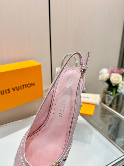 LOUIS VUITTON 6AM SLINGBACK HIGH HEELS 55 MM IN LIGHT PINK PATENT LAMBSKIN